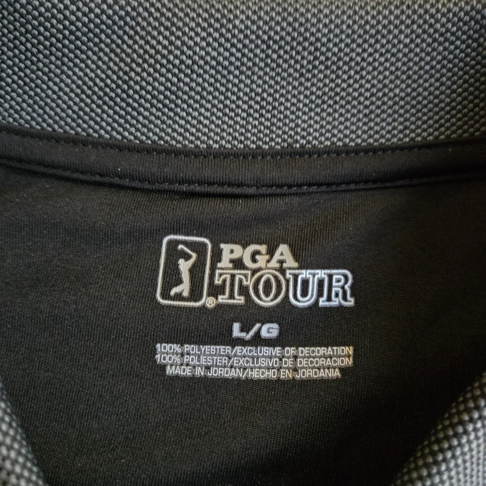 PGA Tour Charcoal Black Checker Diamond Print Golf Polo - Picture 2 of 7